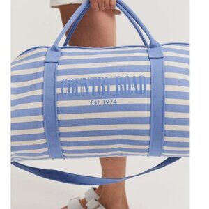 Country Road Canvas Duffle Bag Flocked Striped Cornflower Blue Shoulder Strap